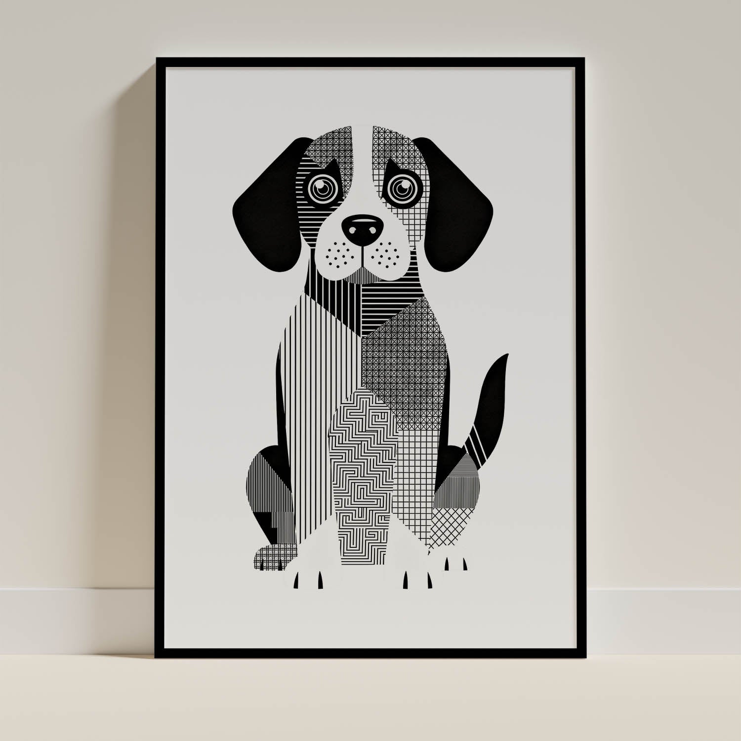 Beagle Geometric Line Art - Black Frame Mockup