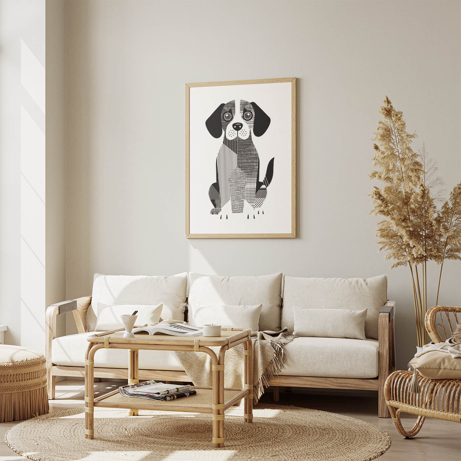 Beagle Geometric Line Art Print - Framed Mockup