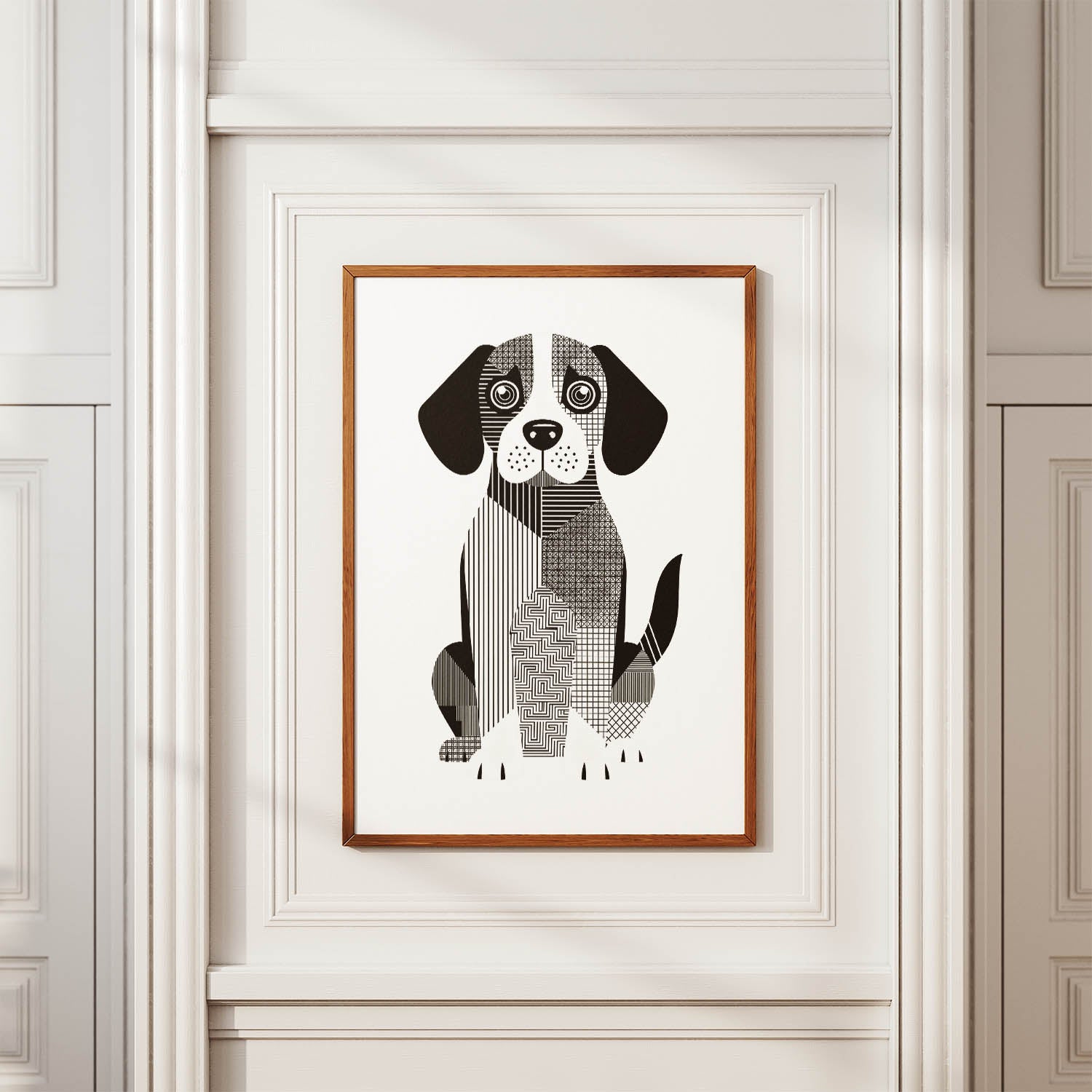 Beagle Geometric Line Art Print - Framed Mockup
