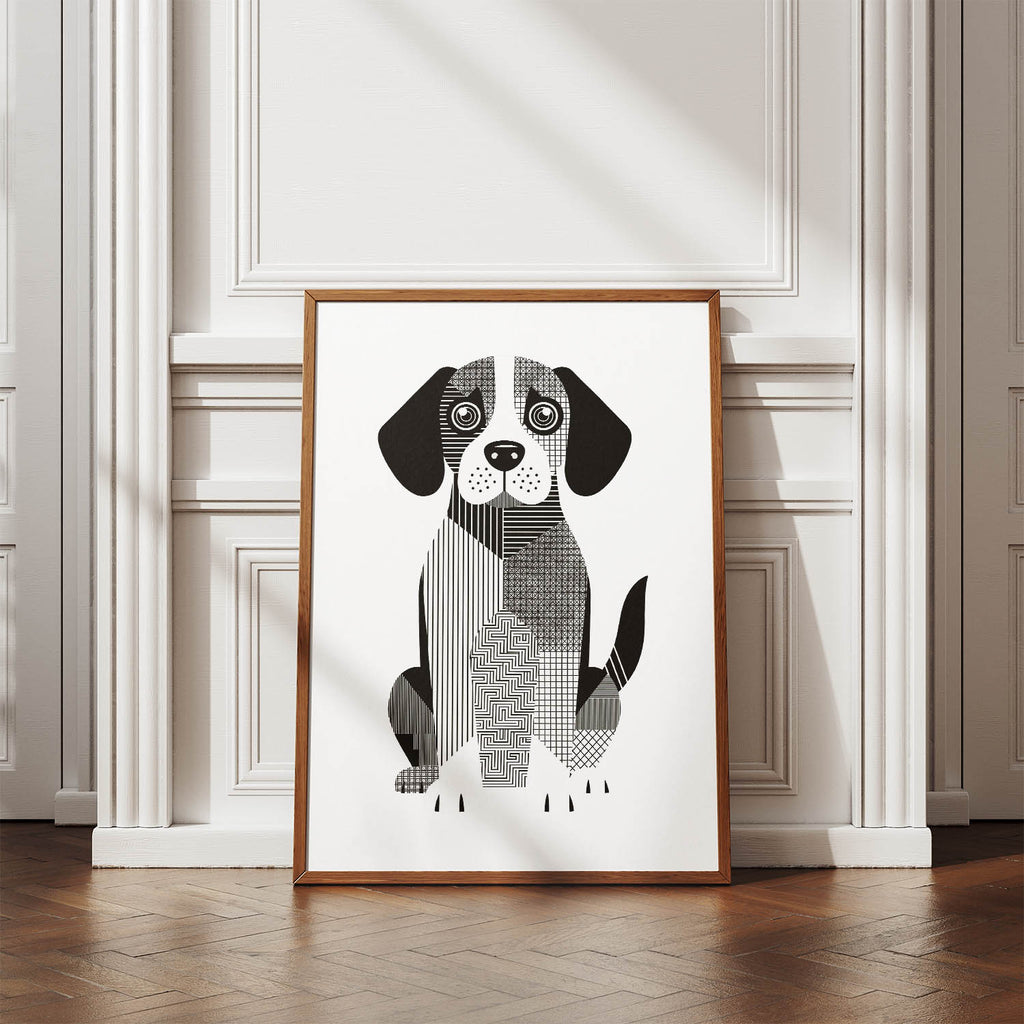 Beagle Geometric Line Art Print - Framed Mockup