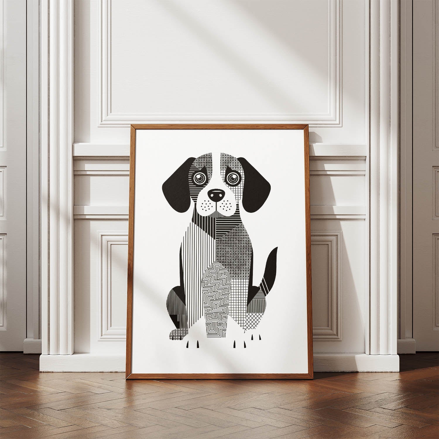 Beagle Geometric Line Art Print - Framed Mockup