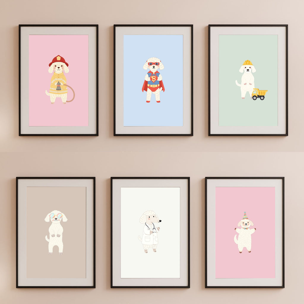 Bedlington Terrier Kids Nursery Wall Art Print Bundle — 22 Dog Costume Designs, 5 Colours, 6 Print Sizes | Digital Download