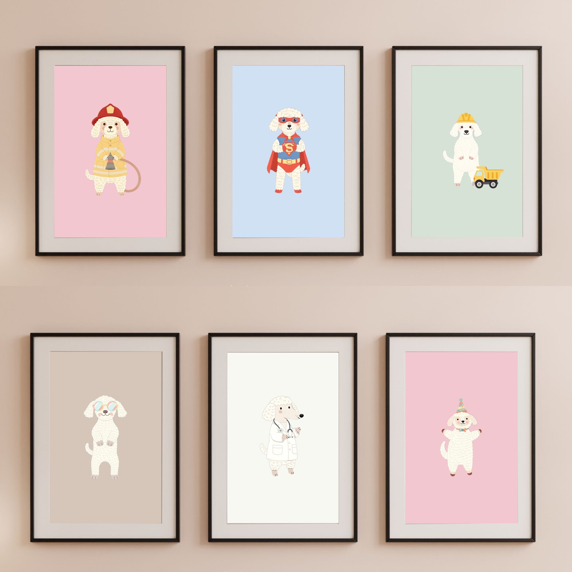 Bedlington Terrier Kids Nursery Wall Art Print Bundle — 22 Dog Costume Designs, 5 Colours, 6 Print Sizes | Digital Download