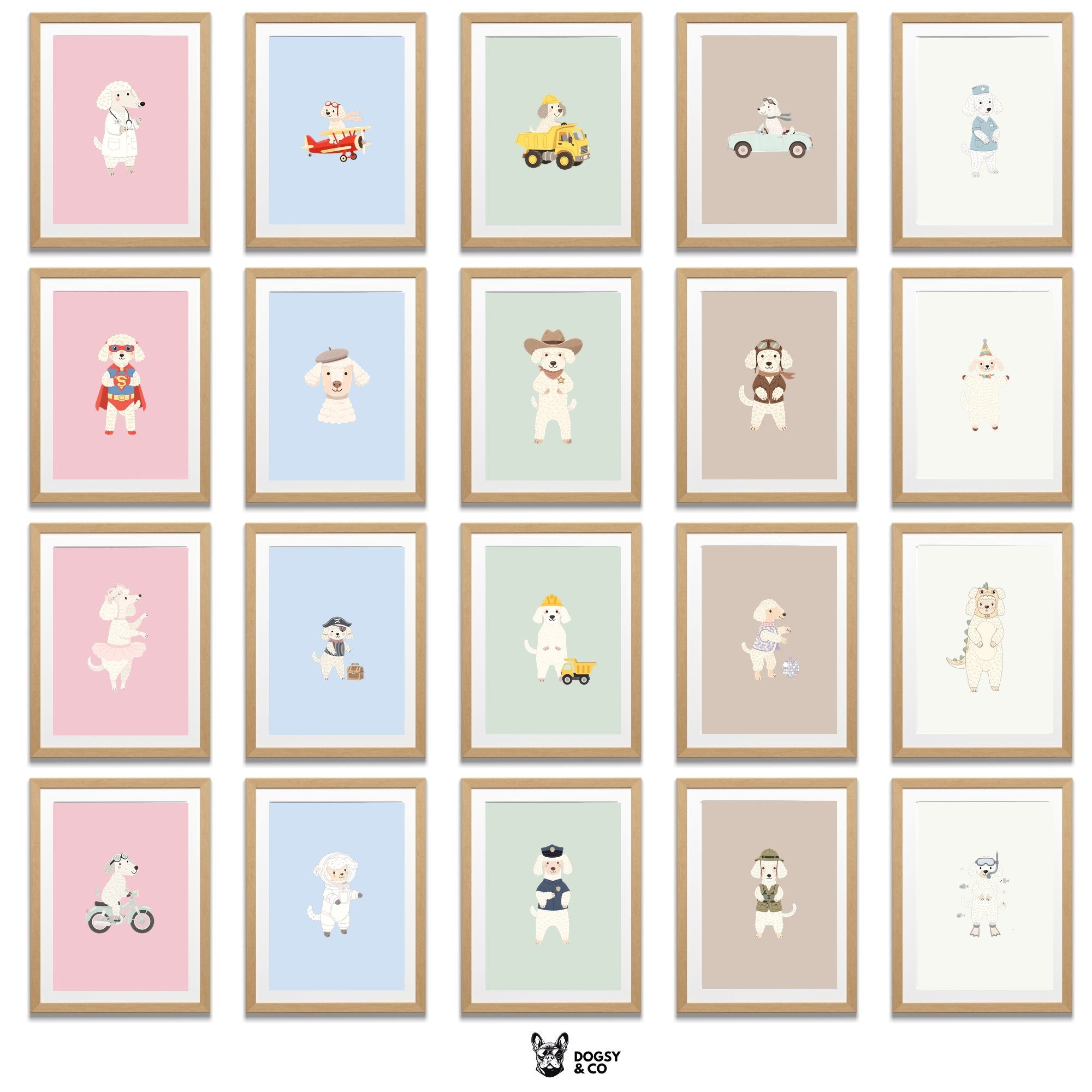 Bedlington Terrier Kids Nursery Wall Art Print Bundle — 22 Dog Costume Designs, 5 Colours, 6 Print Sizes | Digital Download