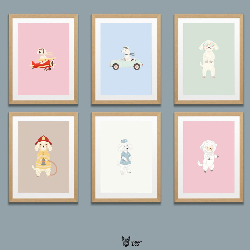 Bedlington Terrier Kids Nursery Wall Art Print Bundle — 22 Dog Costume Designs, 5 Colours, 6 Print Sizes | Digital Download