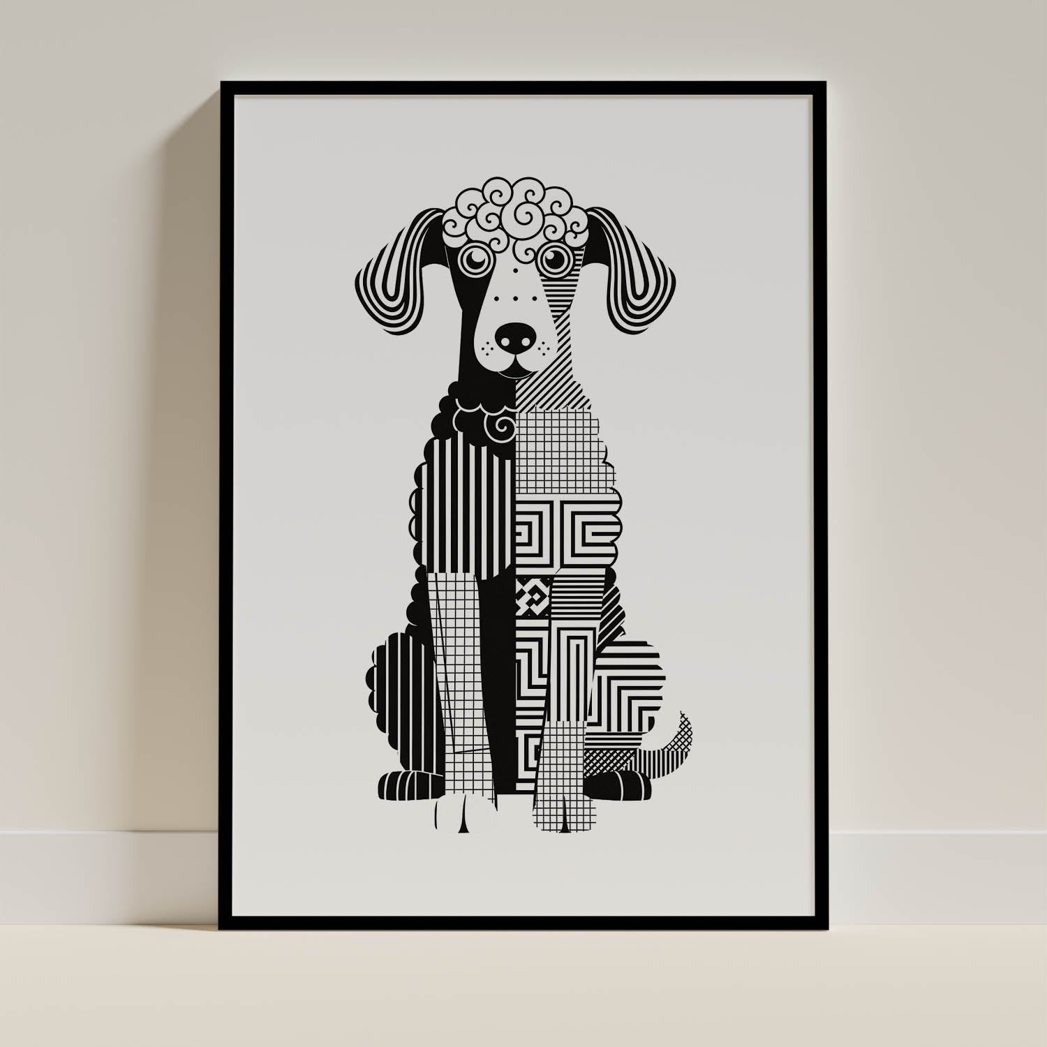 Bedlington Terrier Geometric Line Art Print - Framed Mockup