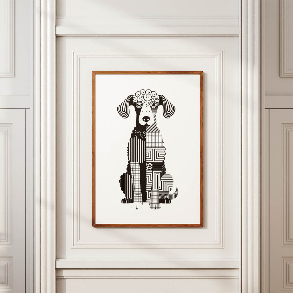 Bedlington Terrier Geometric Line Art Print - Framed Mockup