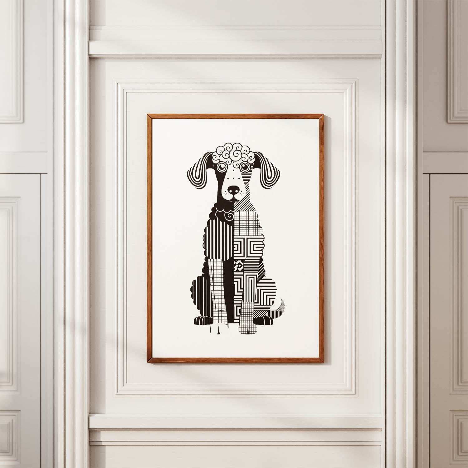 Bedlington Terrier Geometric Line Art Print - Framed Mockup