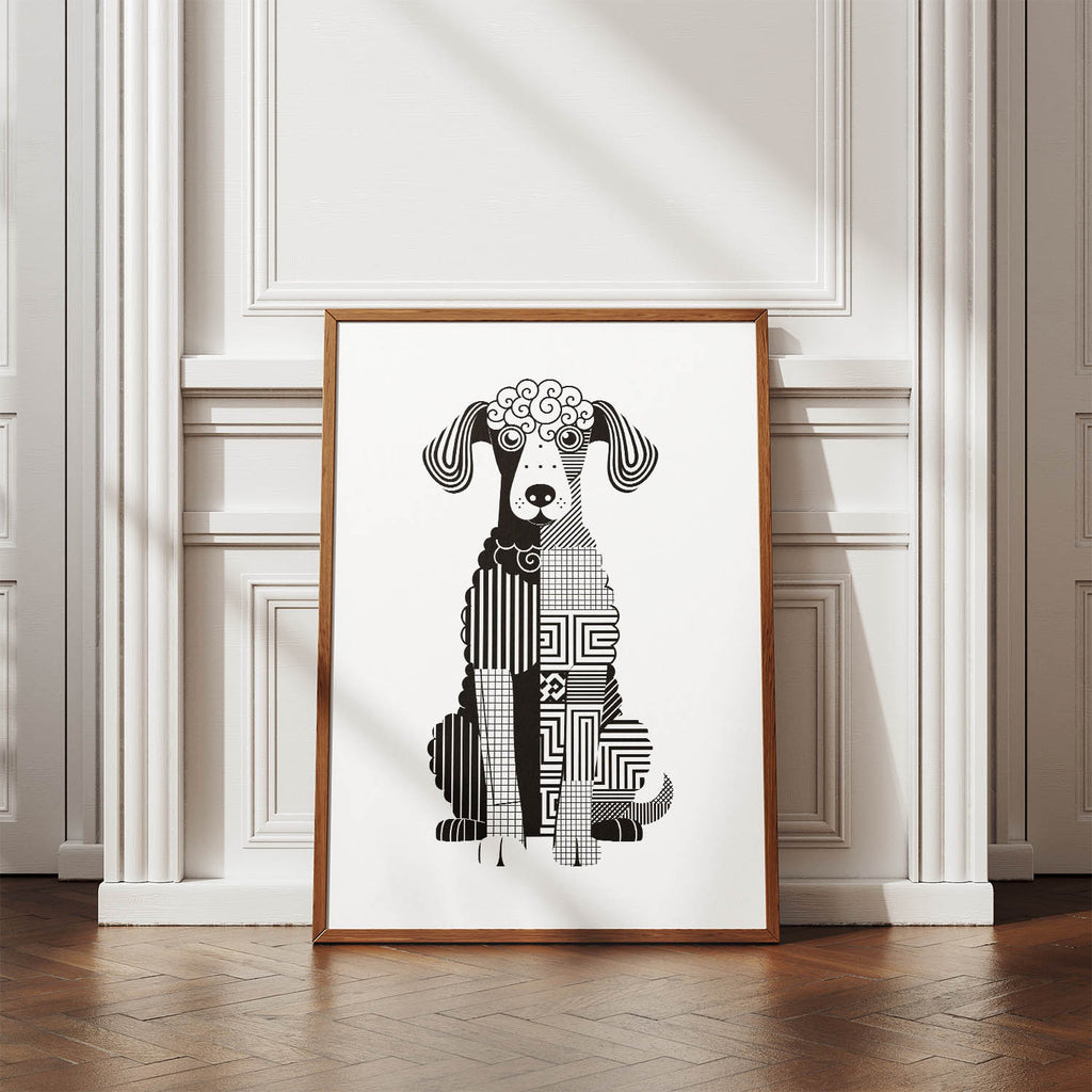 Bedlington Terrier Geometric Line Art Print - Framed Mockup