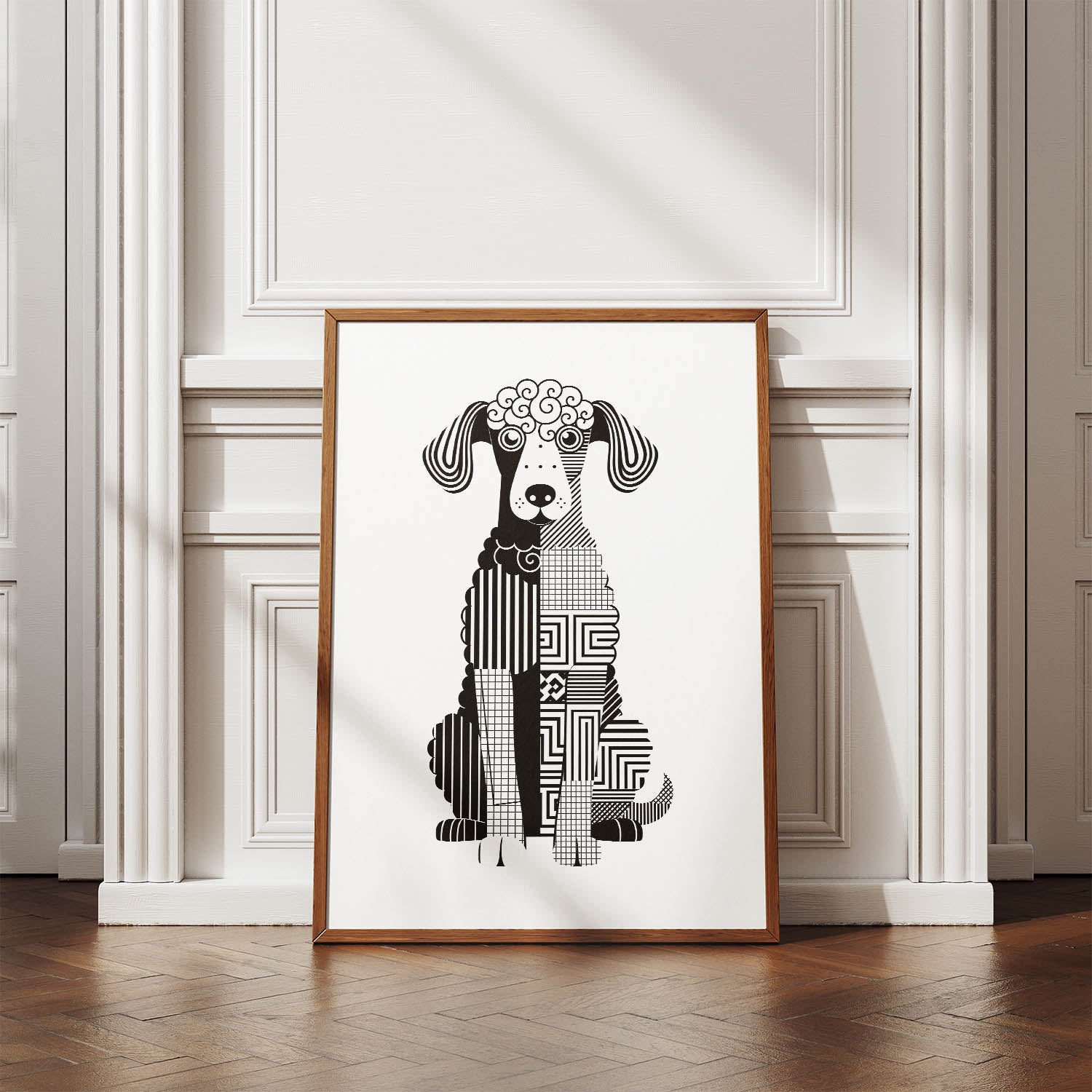Bedlington Terrier Geometric Line Art Print - Framed Mockup