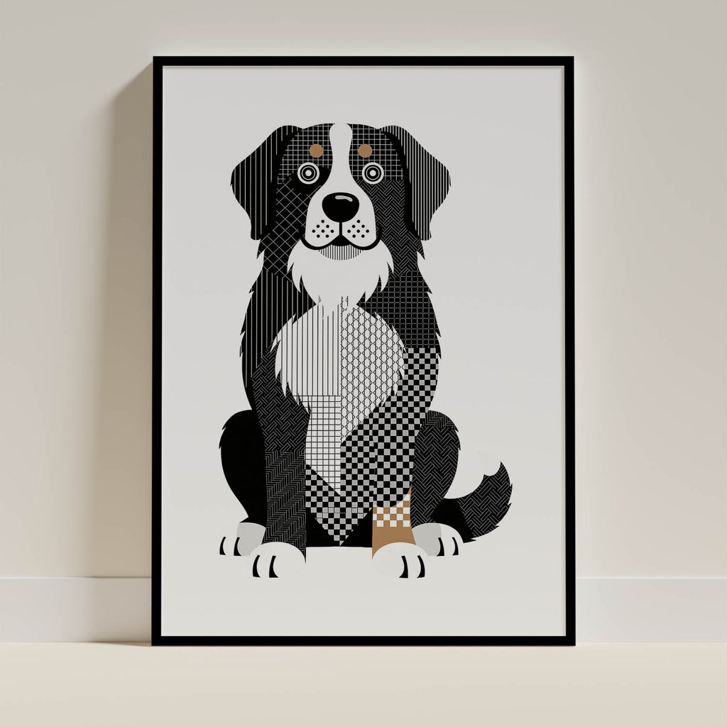 Bernese Mountain Dog Geometric Line Art Print - Framed Mockup
