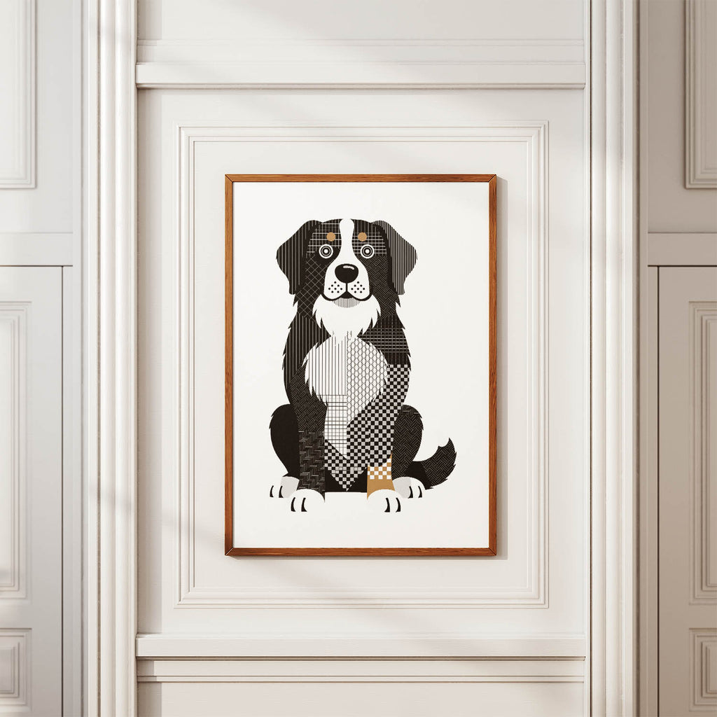 Bernese Mountain Dog Geometric Line Art Print - Framed Mockup