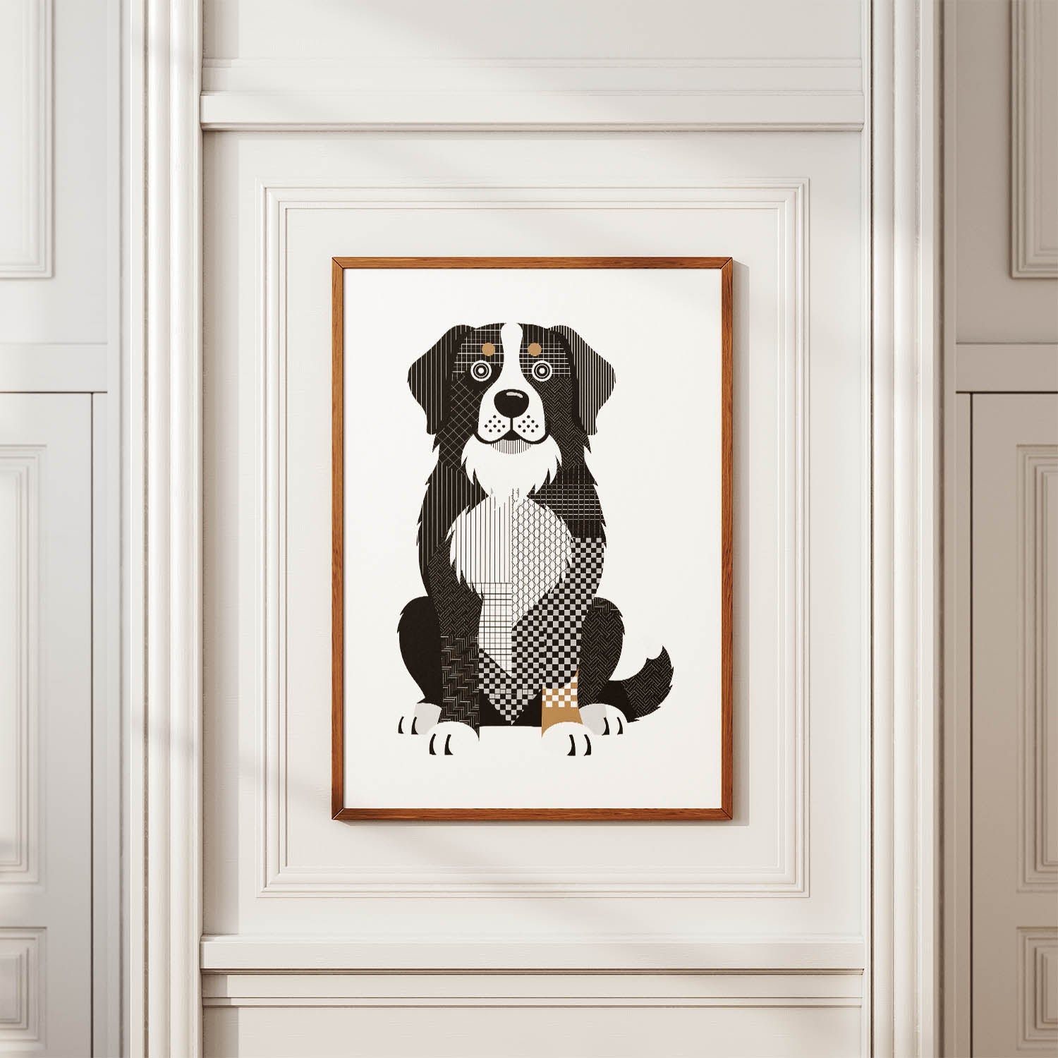 Bernese Mountain Dog Geometric Line Art Print - Framed Mockup