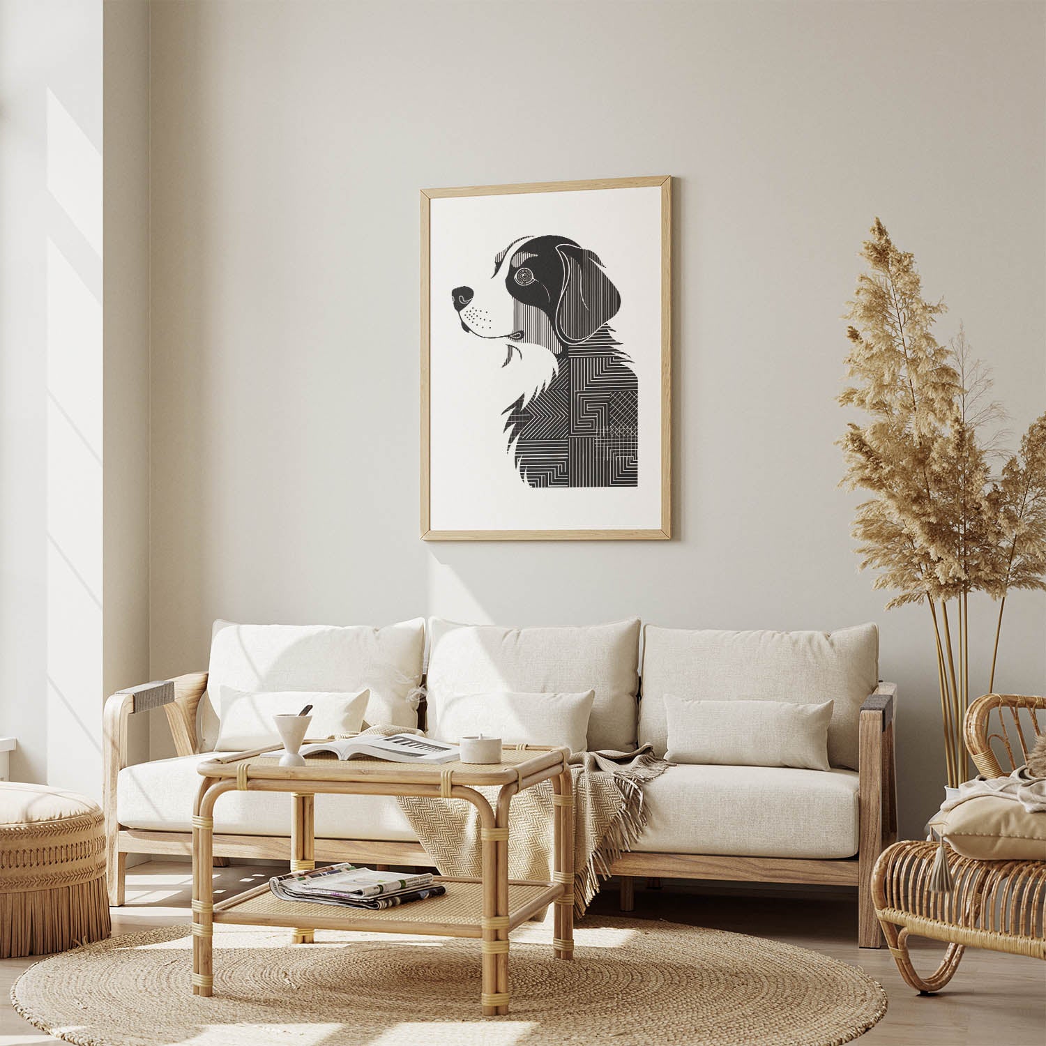 Bernese Mountain Dog Geometric Line Art mockup