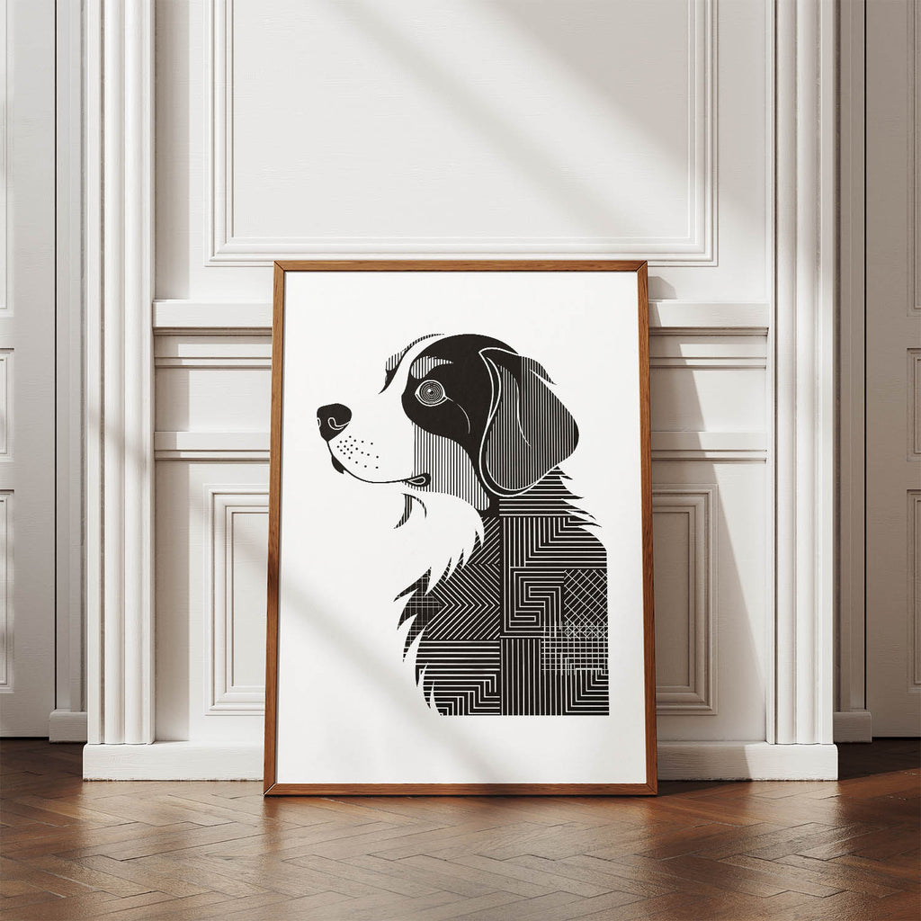 Bernese Mountain Dog Geometric Line Art mockup