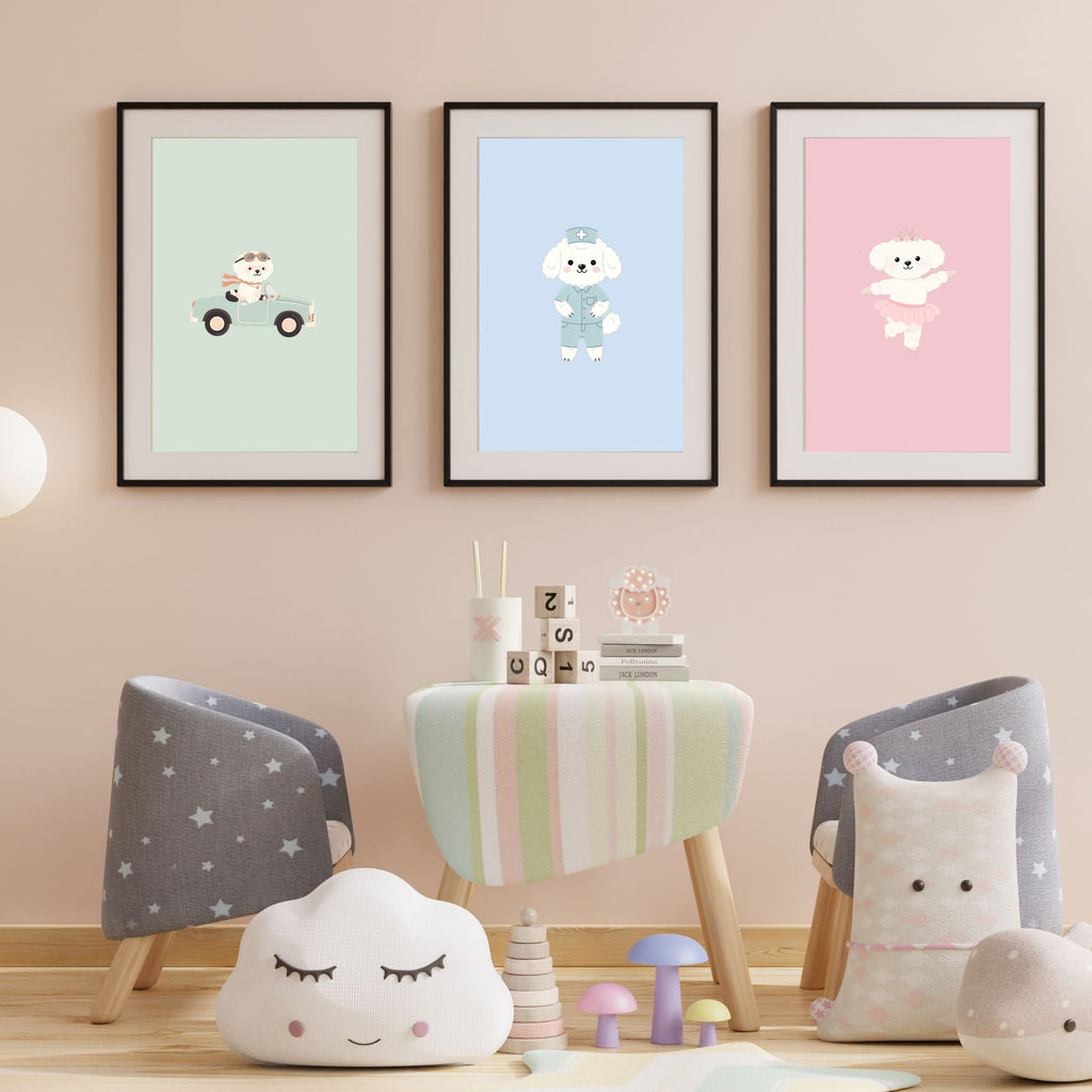 Bichon Frise Kids Nursery Wall Art Print Bundle — 22 Dog Costume Designs, 5 Colours, 6 Print Sizes | Digital Download