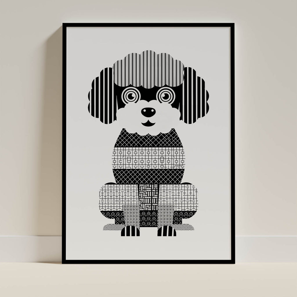 Bichon Frise Geometric Line Art - Black Frame Mockup