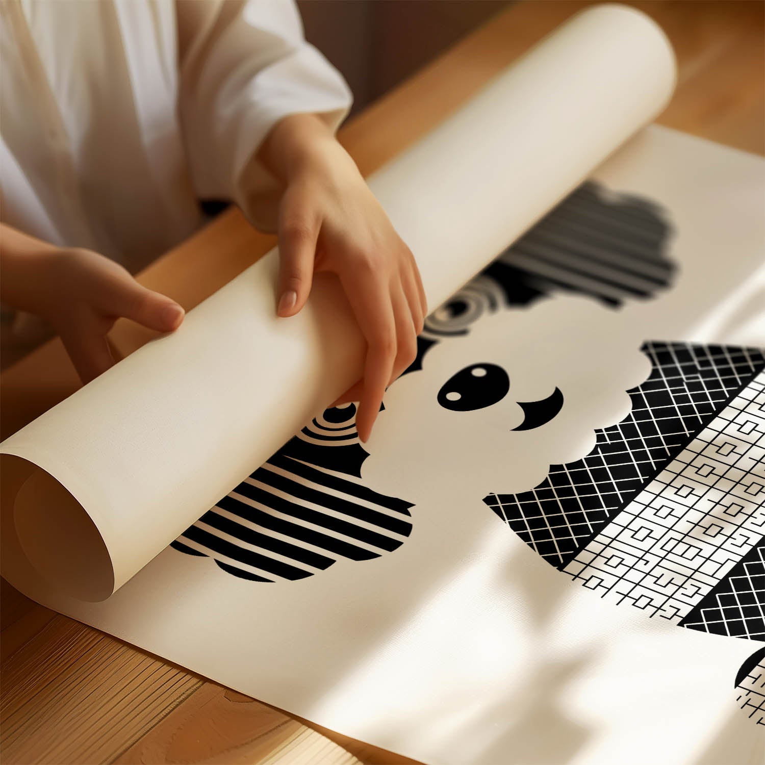 Bichon Frise Geometric Line Art Print - Framed Mockup