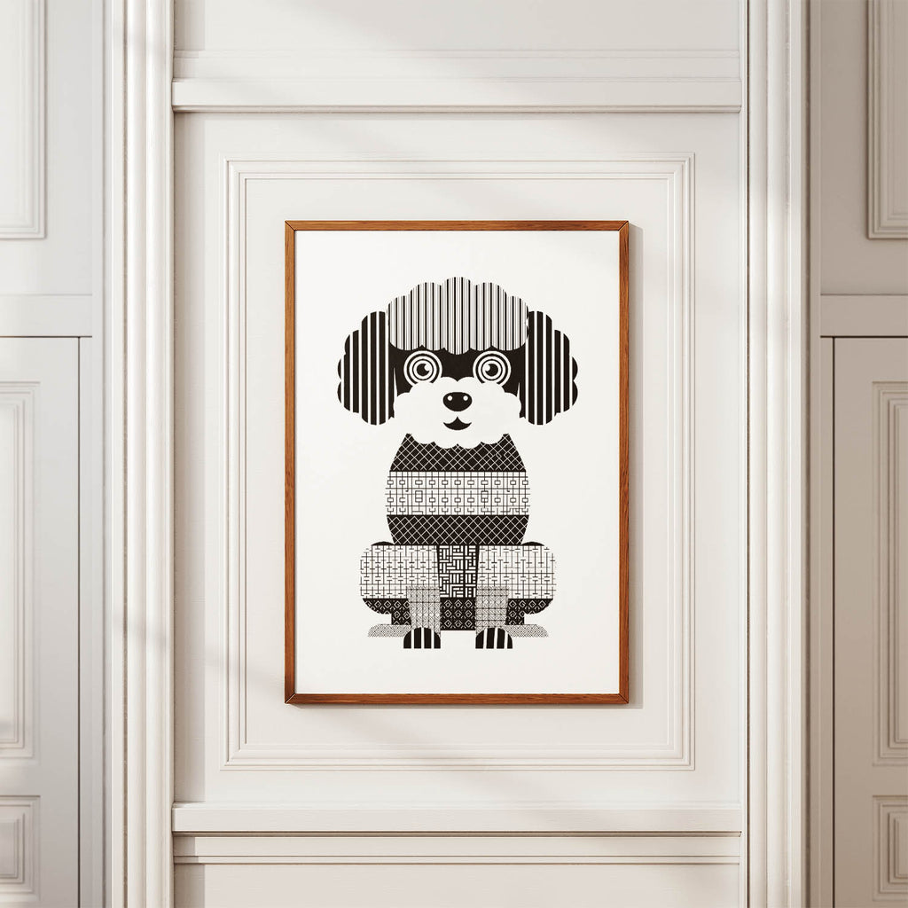 Bichon Frise Geometric Line Art Print - Framed Mockup