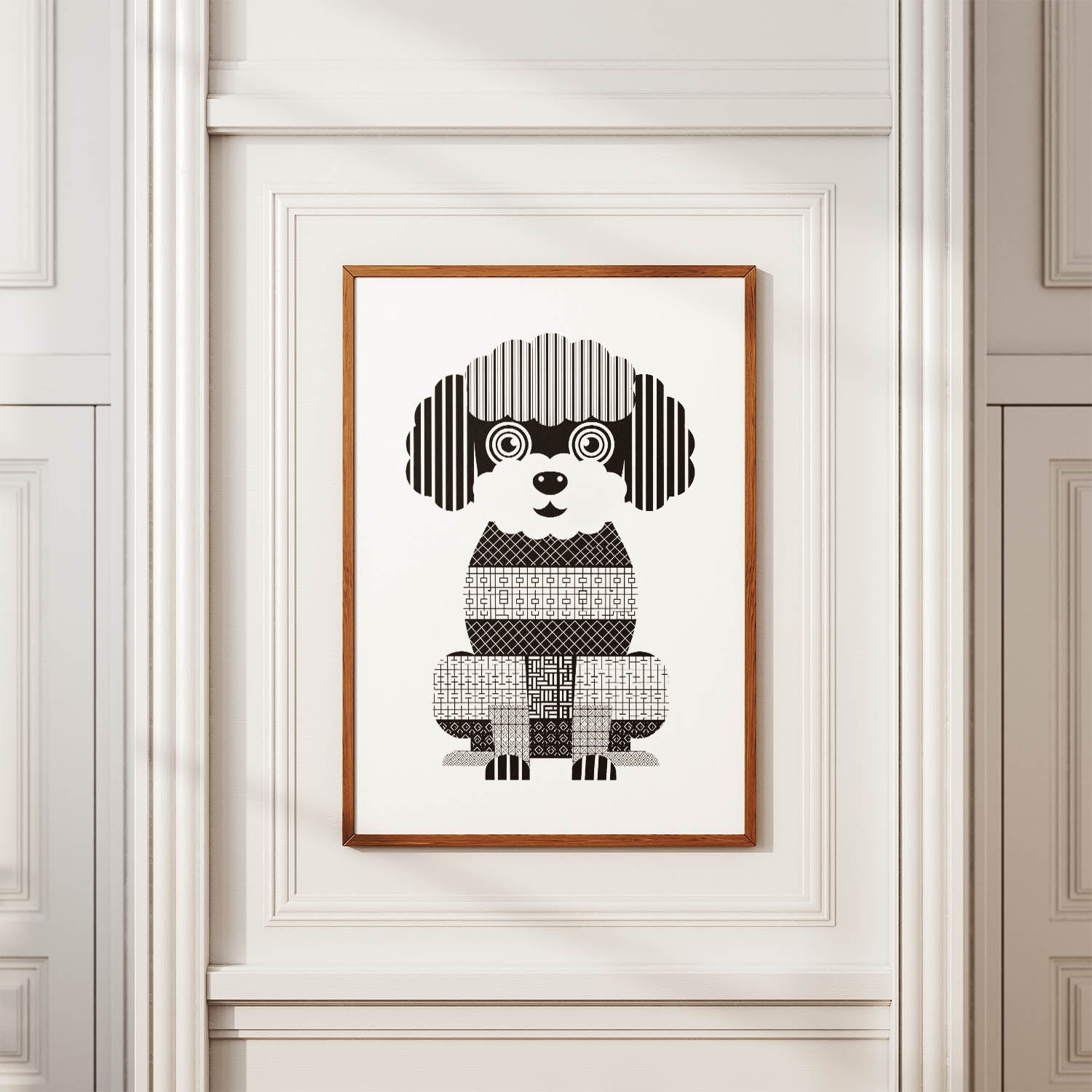 Bichon Frise Geometric Line Art Print - Framed Mockup
