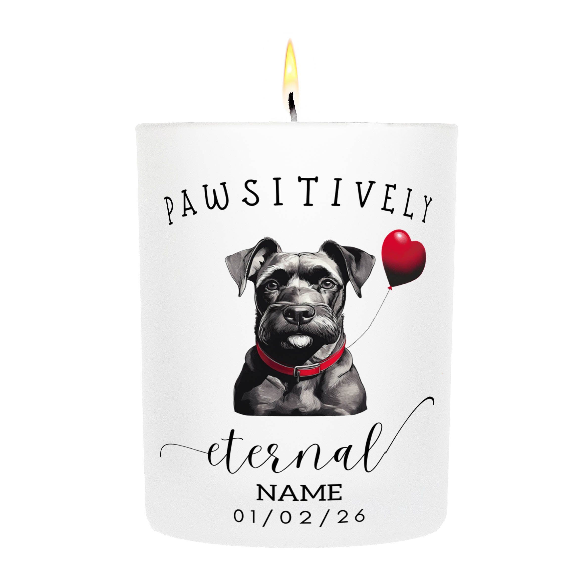 Black Russian Terrier In Memory Custom Pawsitively Eternal Candle White