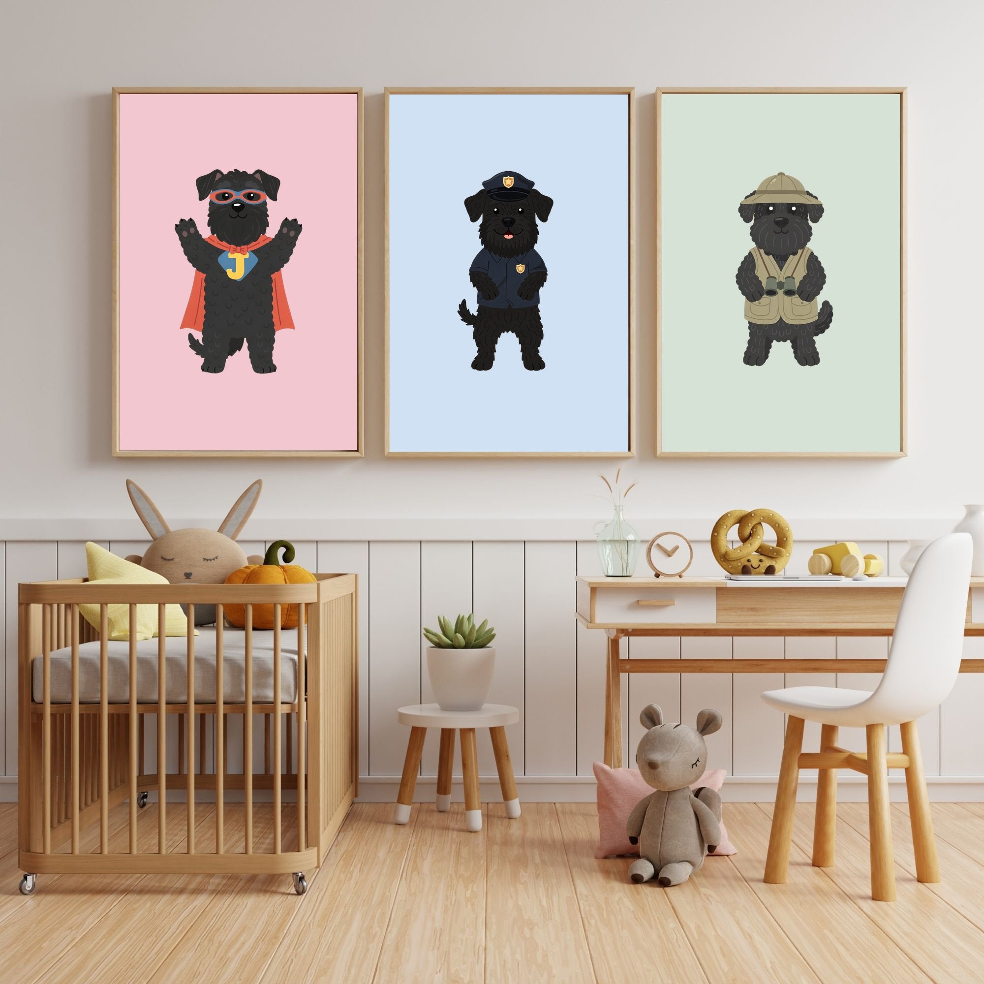 Black Russian Terrier Kids Nursery Wall Art Print Bundle — 22 Dog Costume Designs, 5 Colours, 6 Print Sizes | Digital Download
