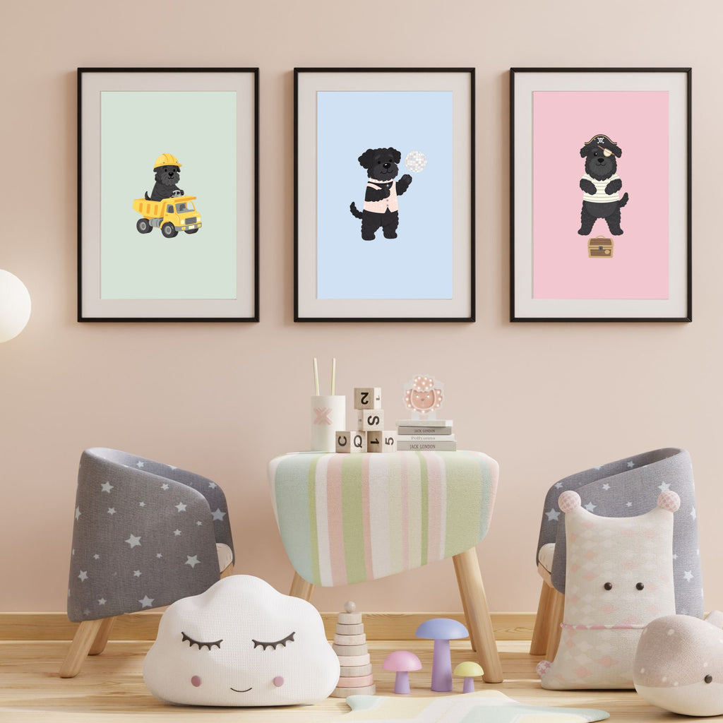 Black Russian Terrier Kids Nursery Wall Art Print Bundle — 22 Dog Costume Designs, 5 Colours, 6 Print Sizes | Digital Download