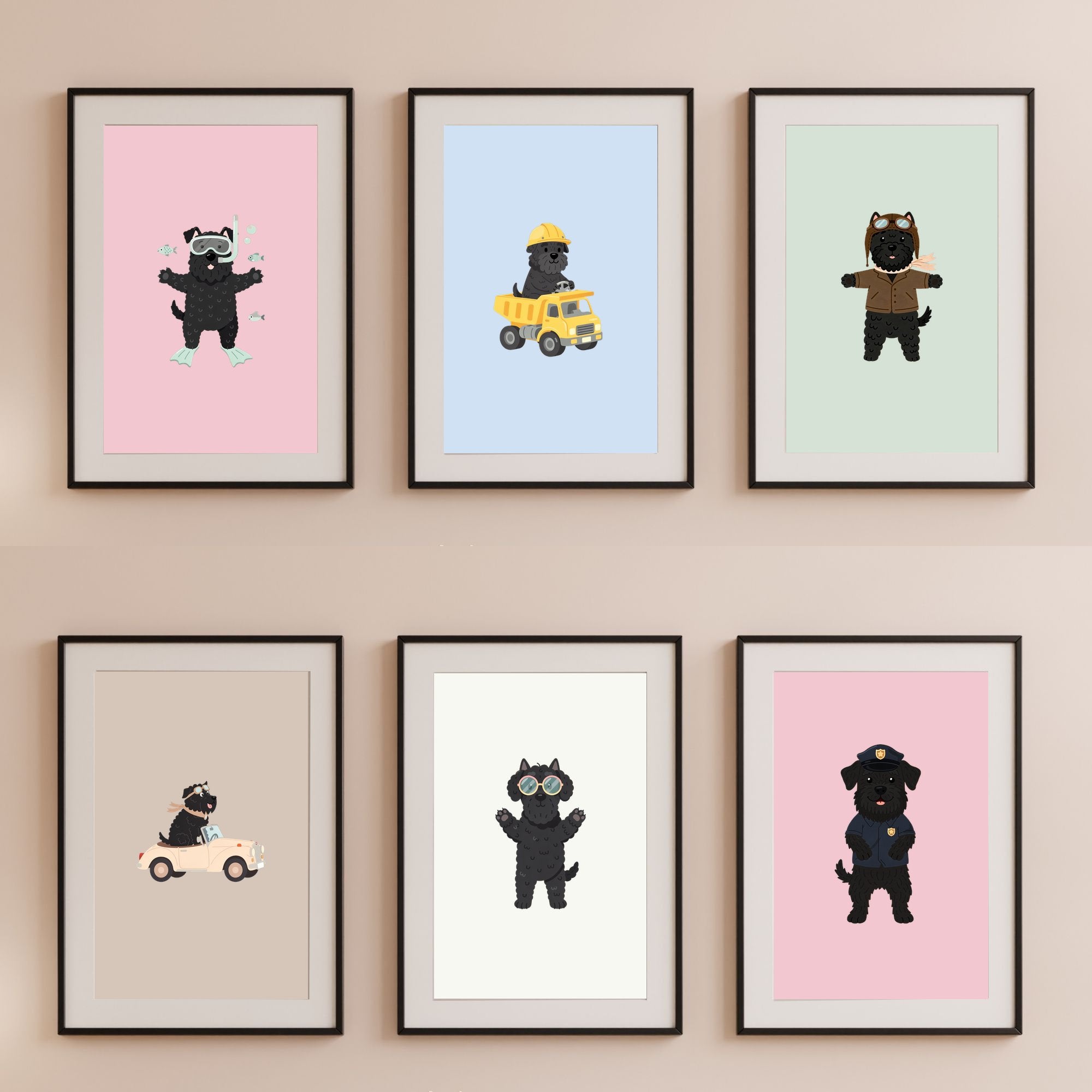 Black Russian Terrier Kids Nursery Wall Art Print Bundle — 22 Dog Costume Designs, 5 Colours, 6 Print Sizes | Digital Download