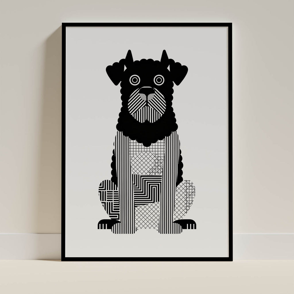 Black Russian Terrier Geometric Line Art Print - Framed Mockup