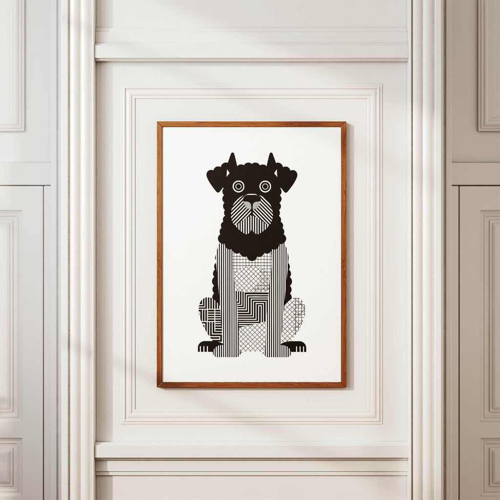 Black Russian Terrier Geometric Line Art Print - Framed Mockup