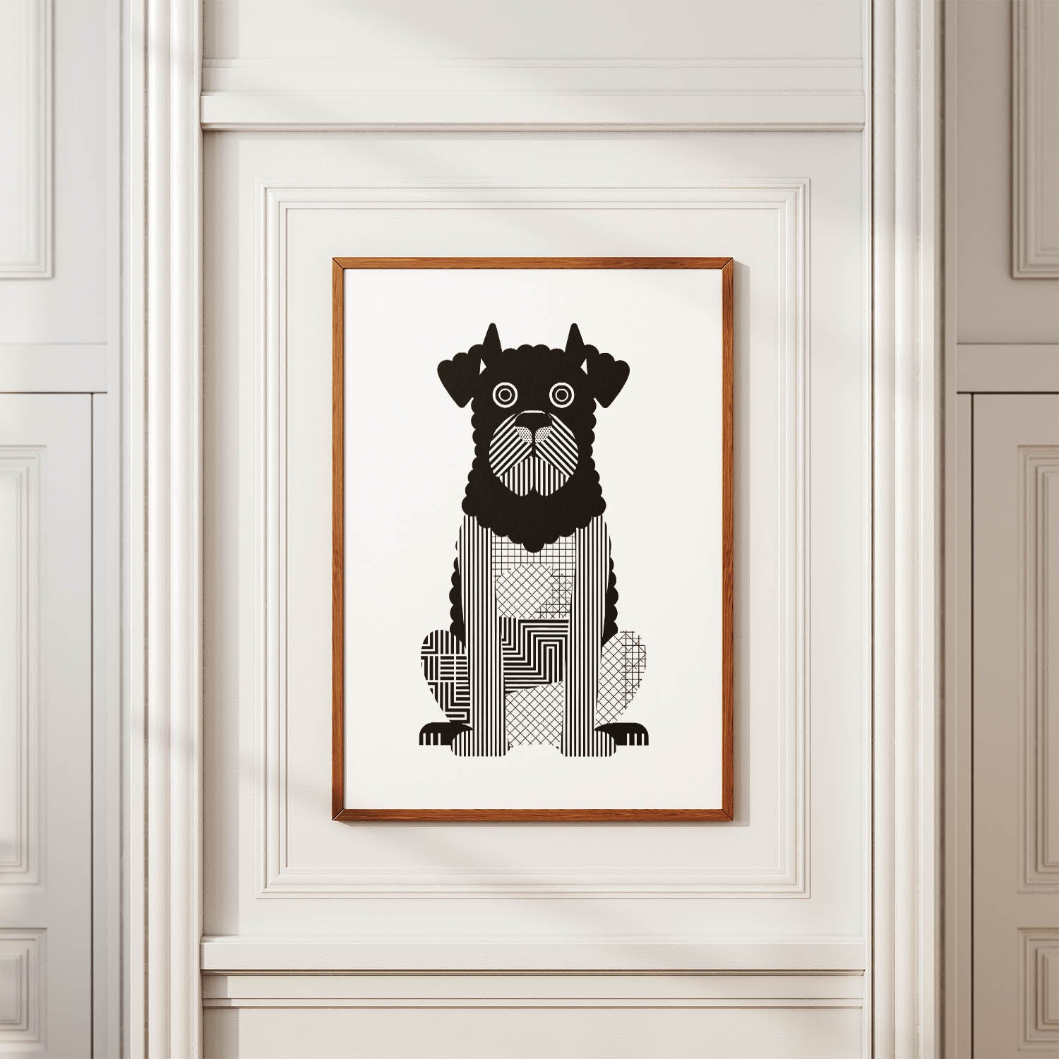 Black Russian Terrier Geometric Line Art Print - Framed Mockup