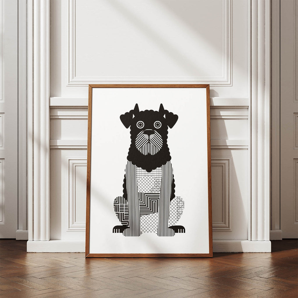 Black Russian Terrier Geometric Line Art Print - Framed Mockup