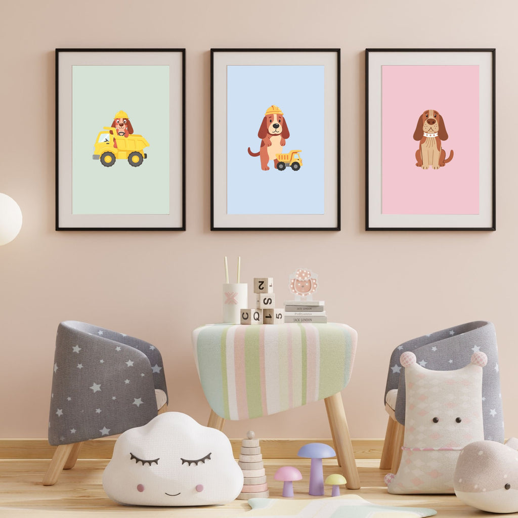 Bloodhound Kids Nursery Wall Art Print Bundle — 22 Dog Costume Designs, 5 Colours, 6 Print Sizes | Digital Download