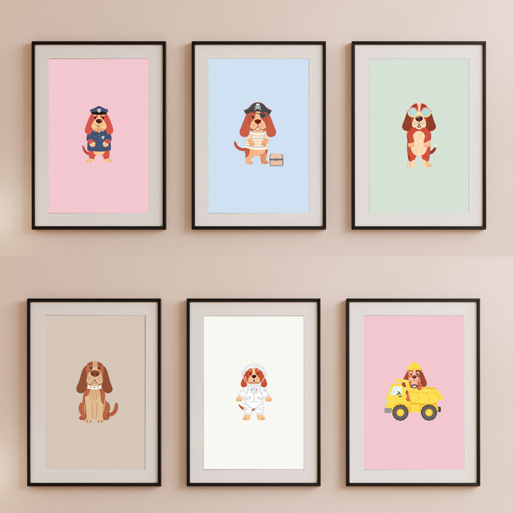 Bloodhound Kids Nursery Wall Art Print Bundle — 22 Dog Costume Designs, 5 Colours, 6 Print Sizes | Digital Download