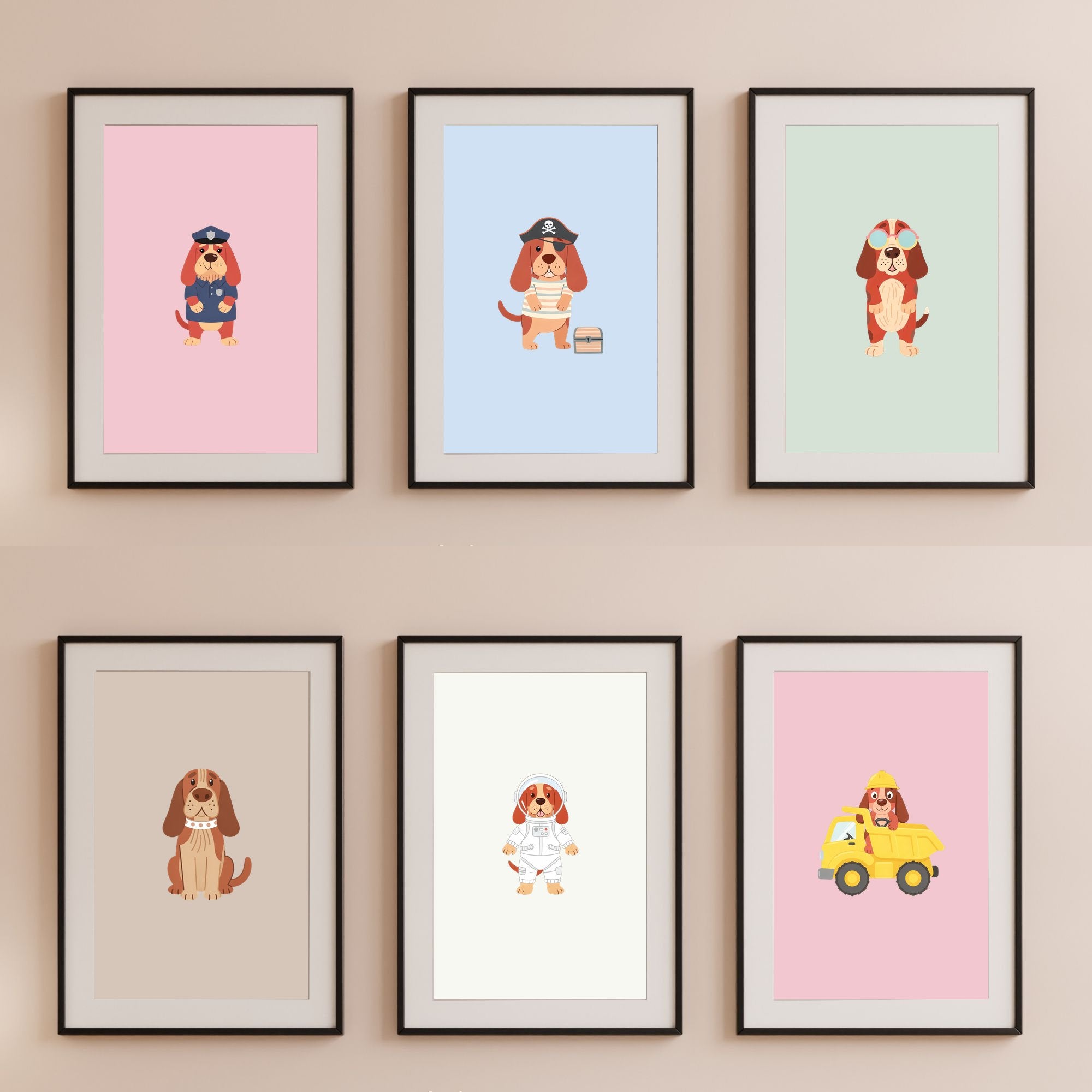 Bloodhound Kids Nursery Wall Art Print Bundle — 22 Dog Costume Designs, 5 Colours, 6 Print Sizes | Digital Download