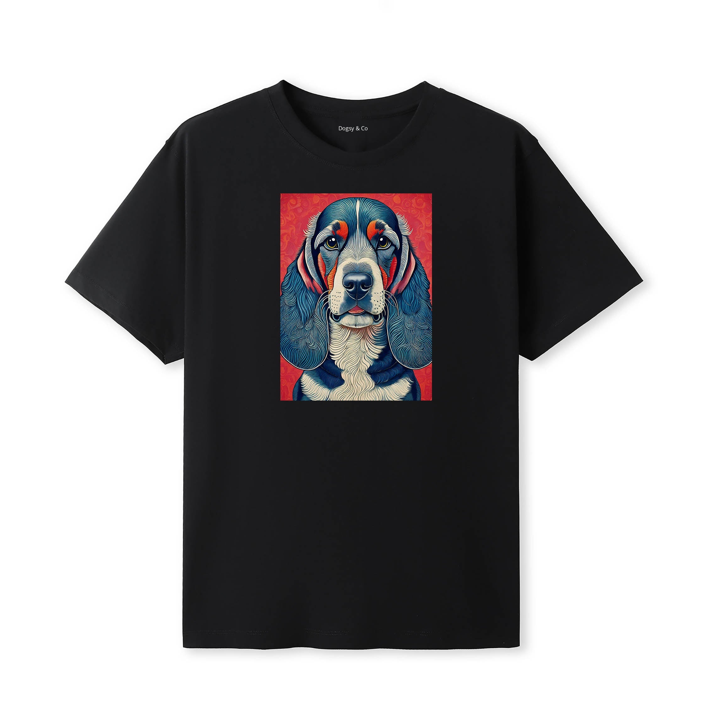 Bloodhound Hokusai Dog Portrait T-Shirt Black