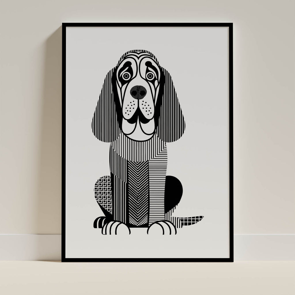 Bloodhound Geometric Line Art Print - Framed Mockup