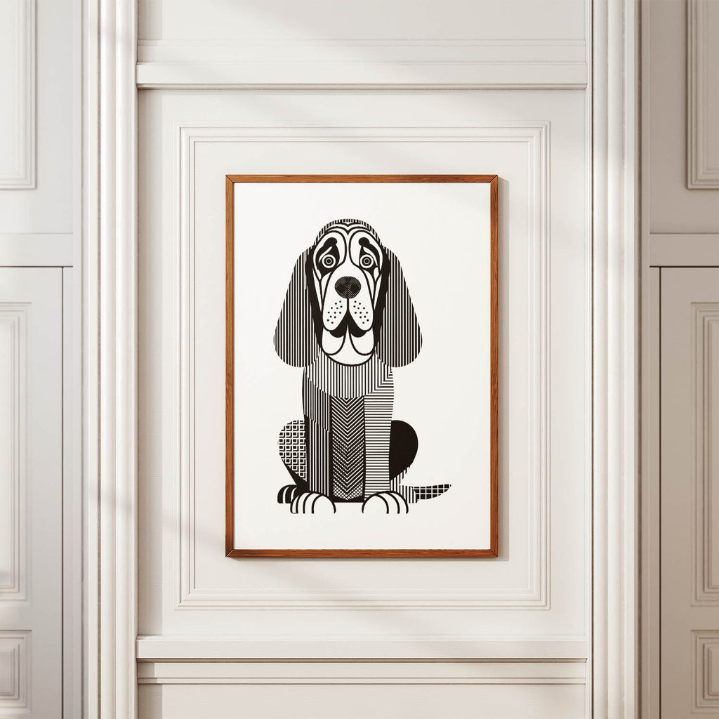 Bloodhound Geometric Line Art Print - Framed Mockup