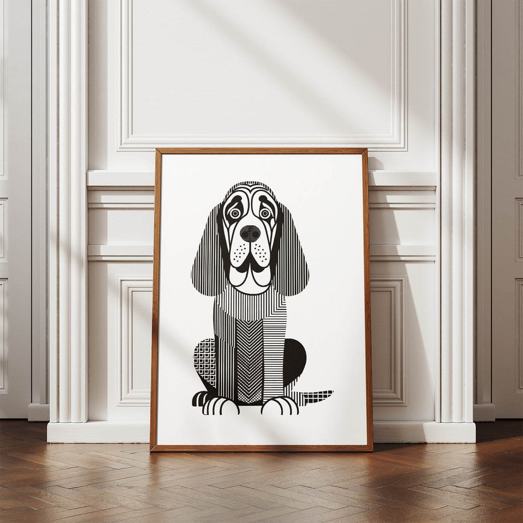 Bloodhound Geometric Line Art Print - Framed Mockup