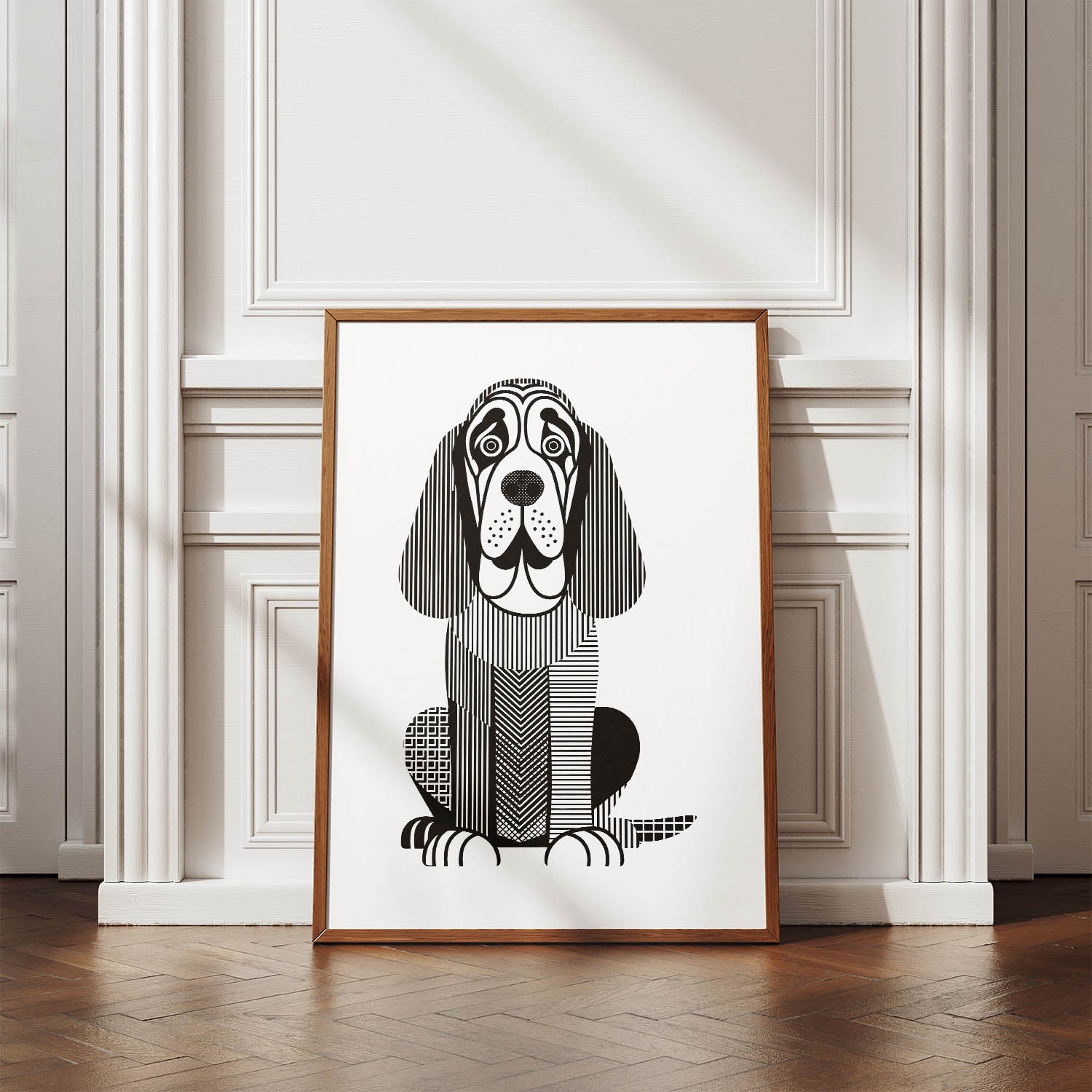 Bloodhound Geometric Line Art Print - Framed Mockup