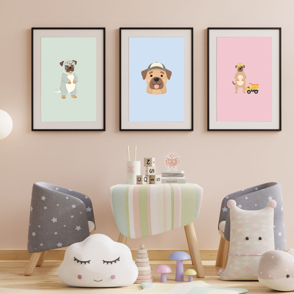 Boerboel Kids Nursery Wall Art Print Bundle — 22 Dog Costume Designs, 5 Colours, 6 Print Sizes | Digital Download