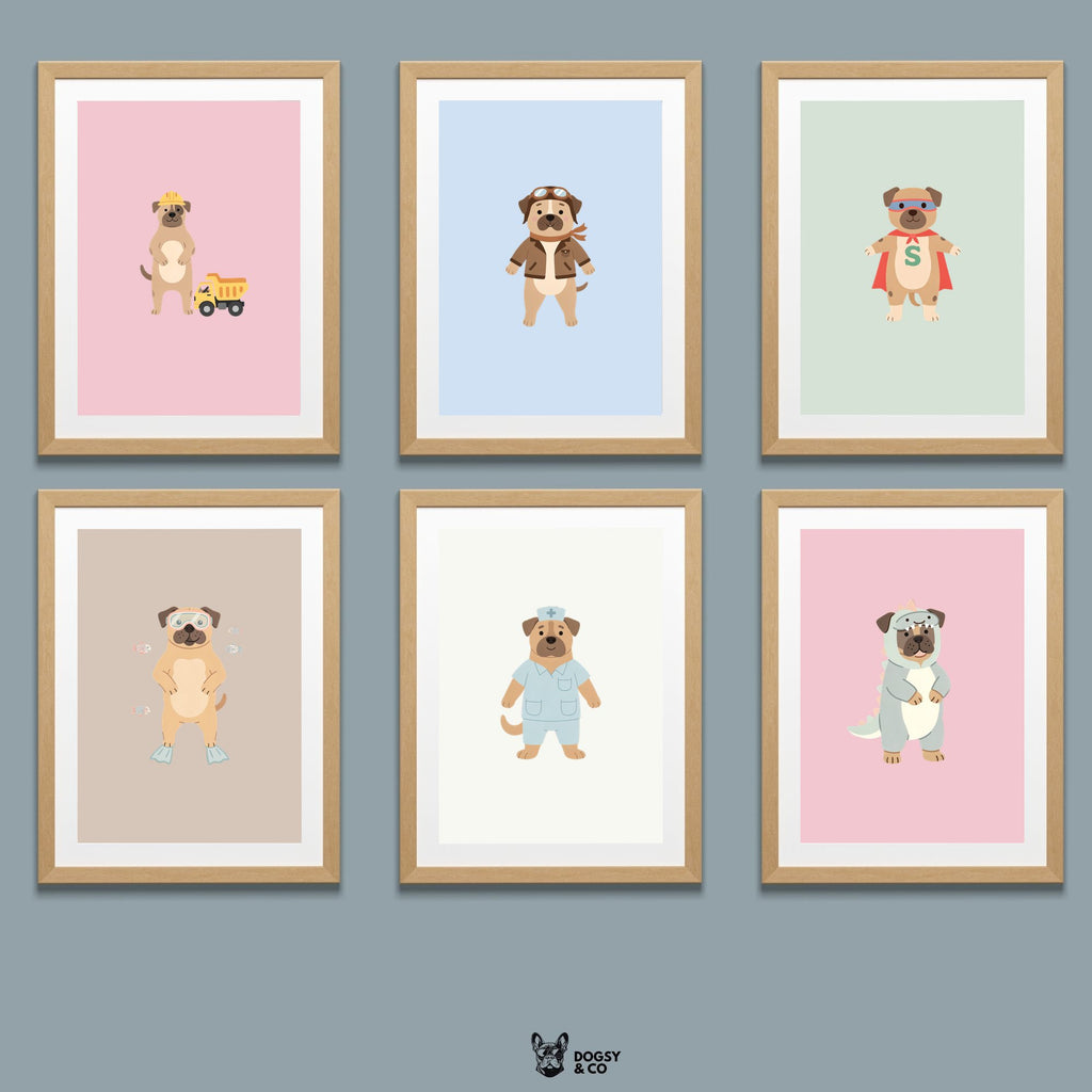 Boerboel Kids Nursery Wall Art Print Bundle — 22 Dog Costume Designs, 5 Colours, 6 Print Sizes | Digital Download