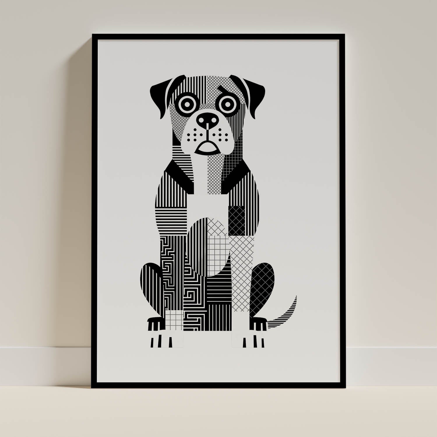 Boerboel Geometric Line Art - Black Frame Mockup