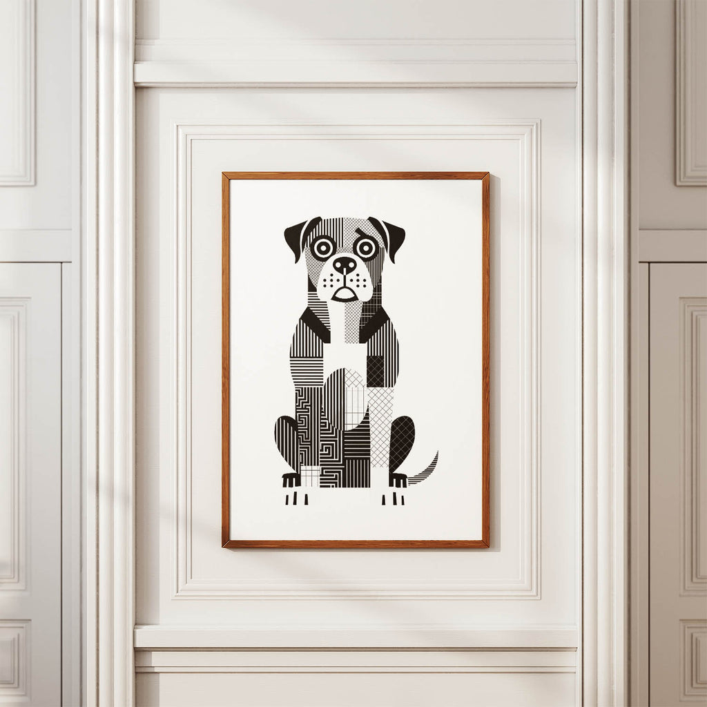 Boerboel Geometric Line Art Print - Framed Mockup