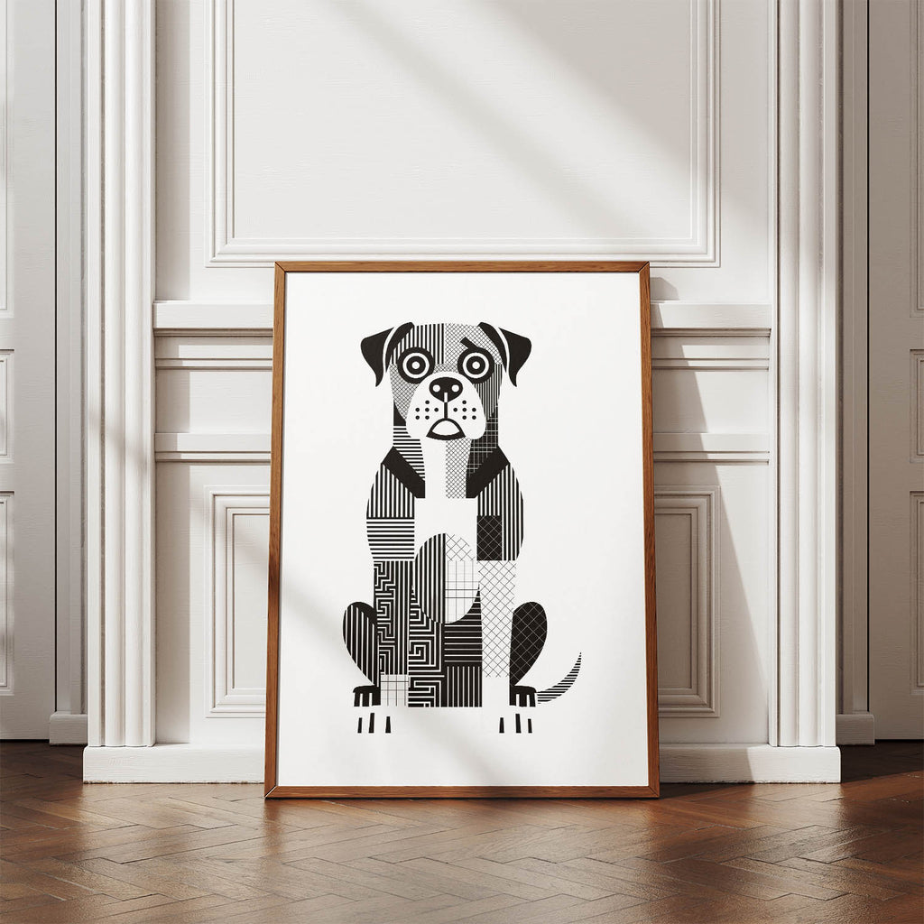 Boerboel Geometric Line Art Print - Framed Mockup
