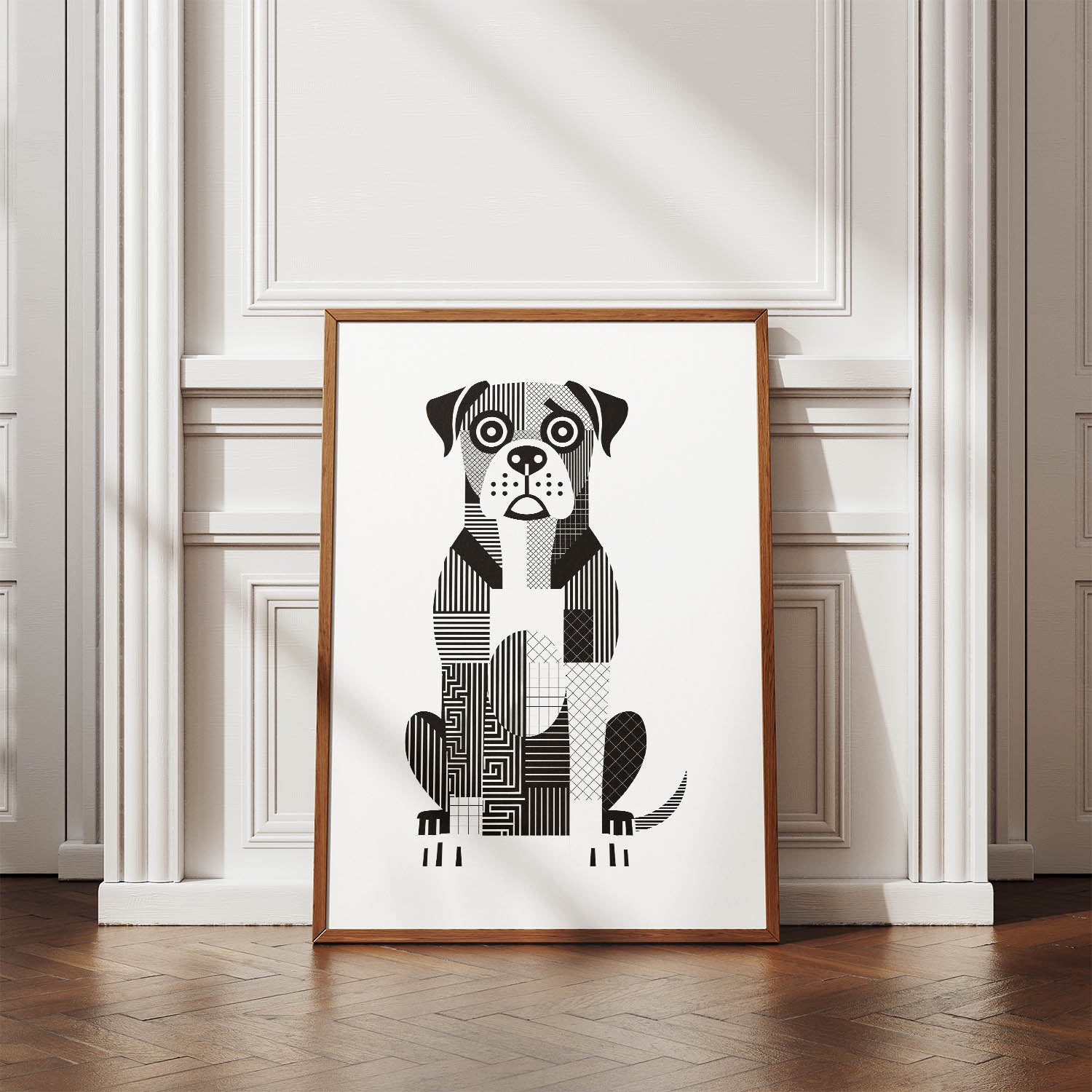 Boerboel Geometric Line Art Print - Framed Mockup