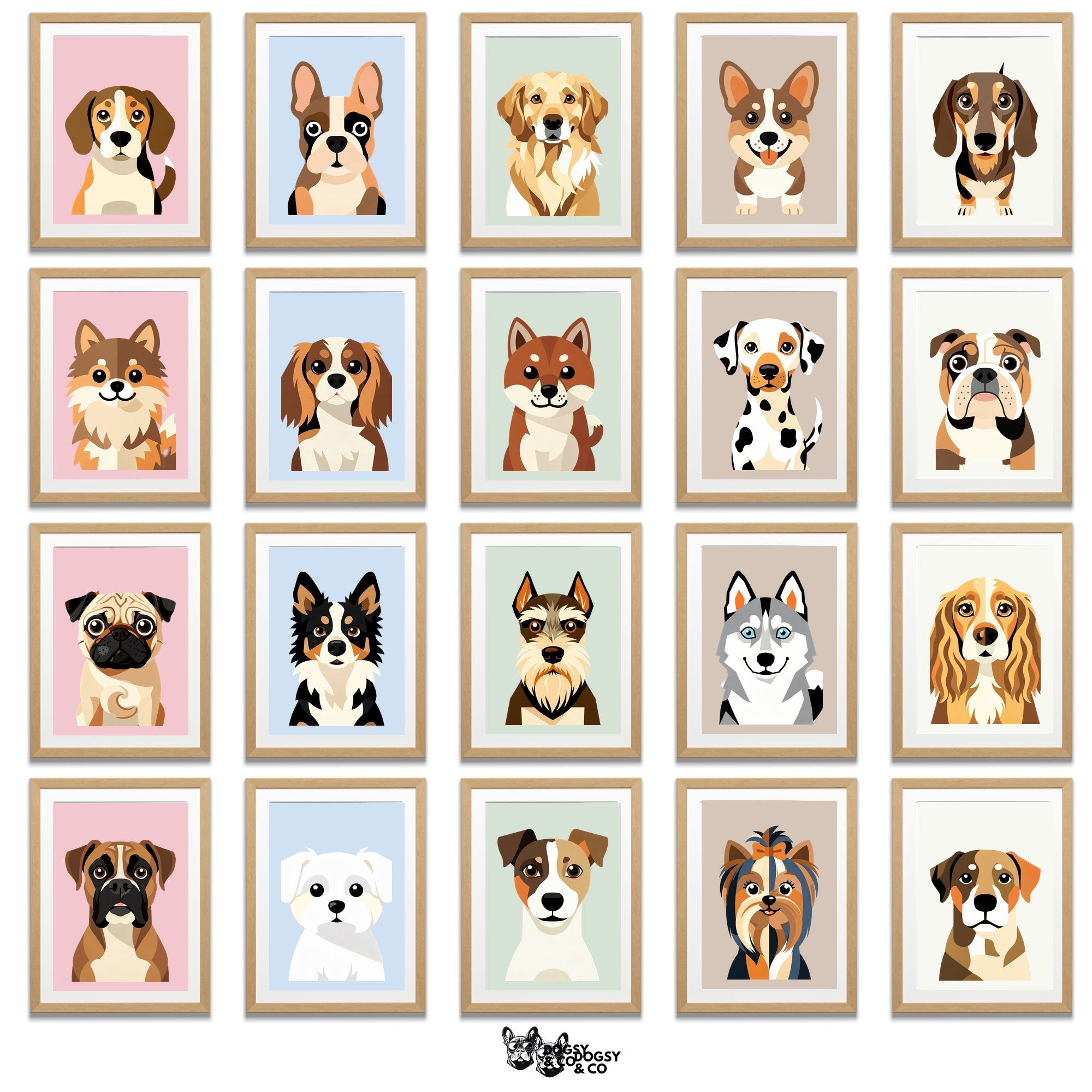 Dog Art Prints — Colourful Kids Nursery Collection — 134 Breeds, 6 Print Sizes | Digital Download