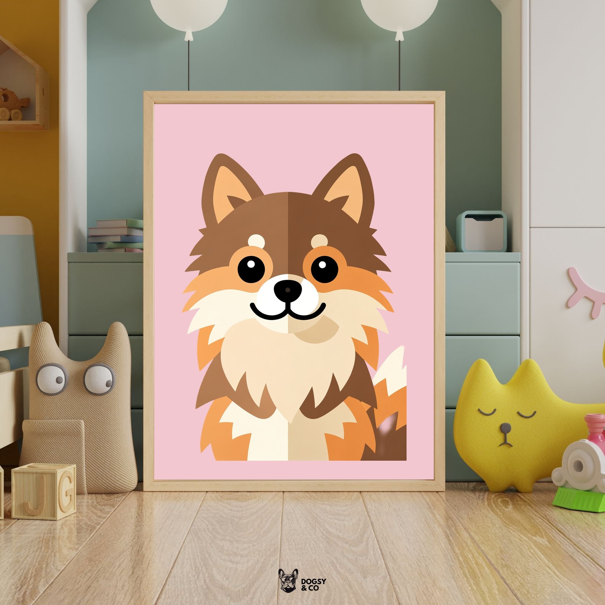 Pomeranian Bold Block Art - White