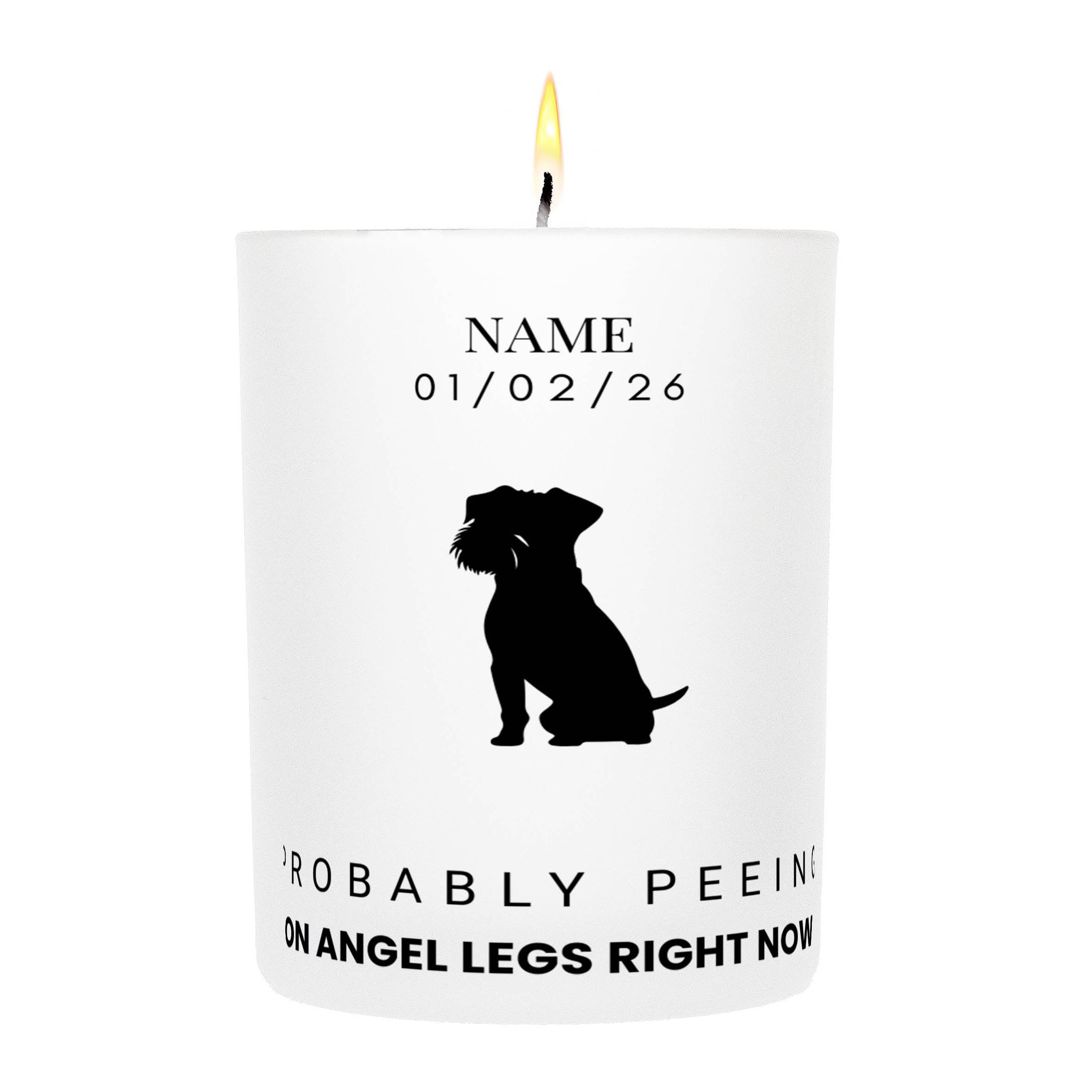 Border Terrier – Probably Peeing on Angel Legs Right Now Custom Candle