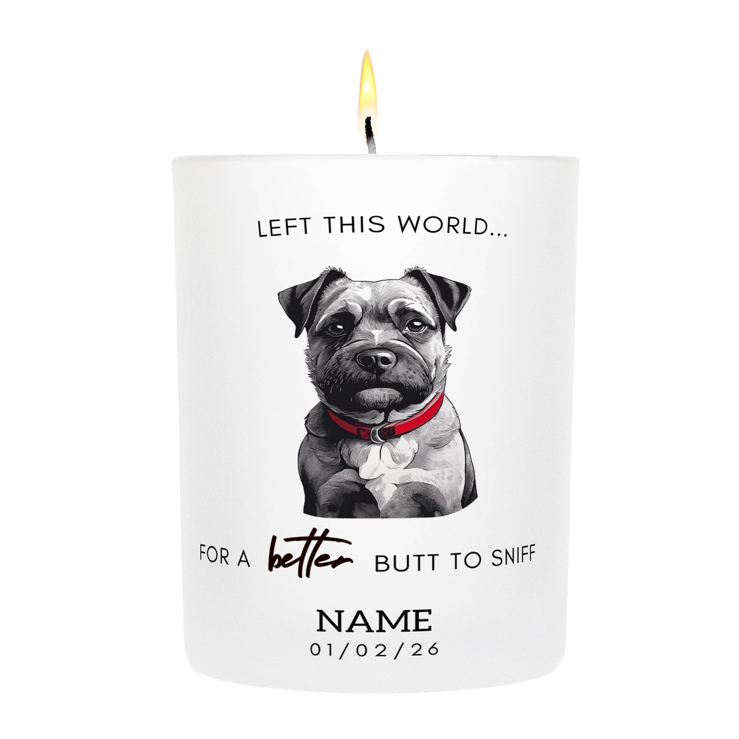 Border Terrier in Memory Better Butt To Sniff Custom Candle. | Dogsy & Co